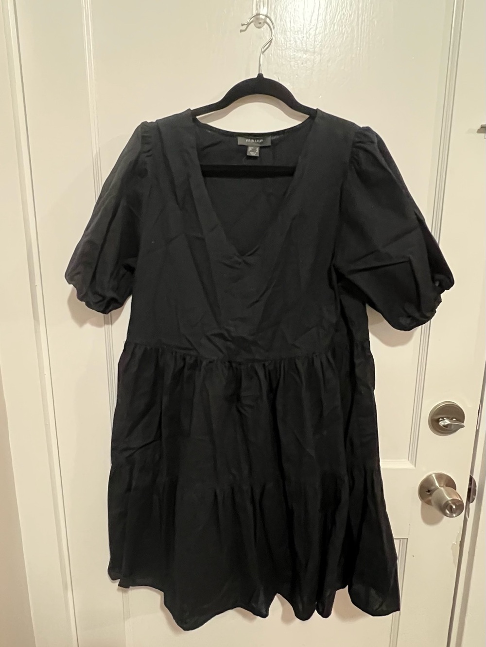 Primark Black Tiered V-Neck Puff Sleeve Mini Dress
